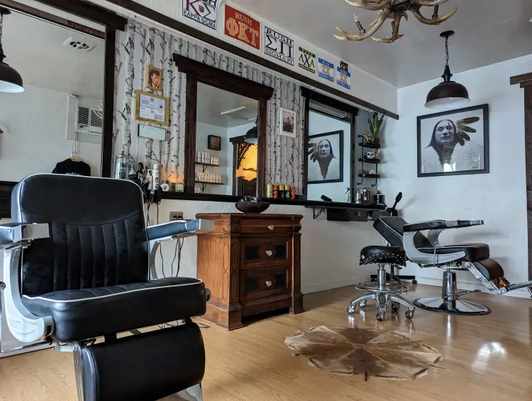 Photo of the inside of our chill barbershop.